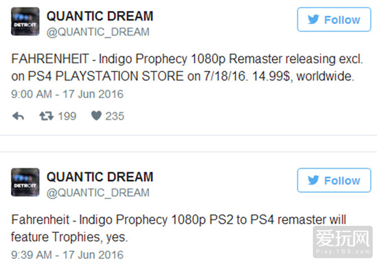 Quantic Dream经典游戏《靛青预言》将登陆PS4