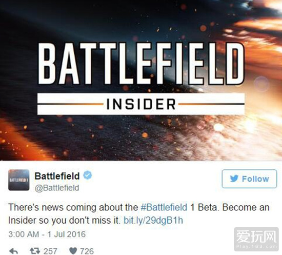 《战地1》官方暗示将在近期公布Beta公测消息